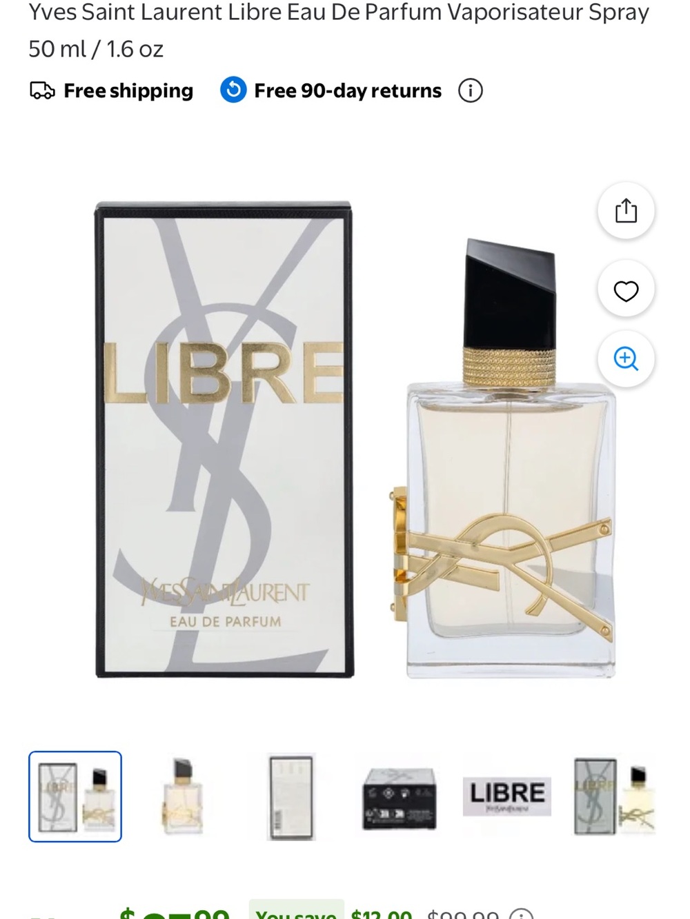 Yves Saint Laurent Libre Eau de Parfum — Clear & Gold Bottle 50 ml